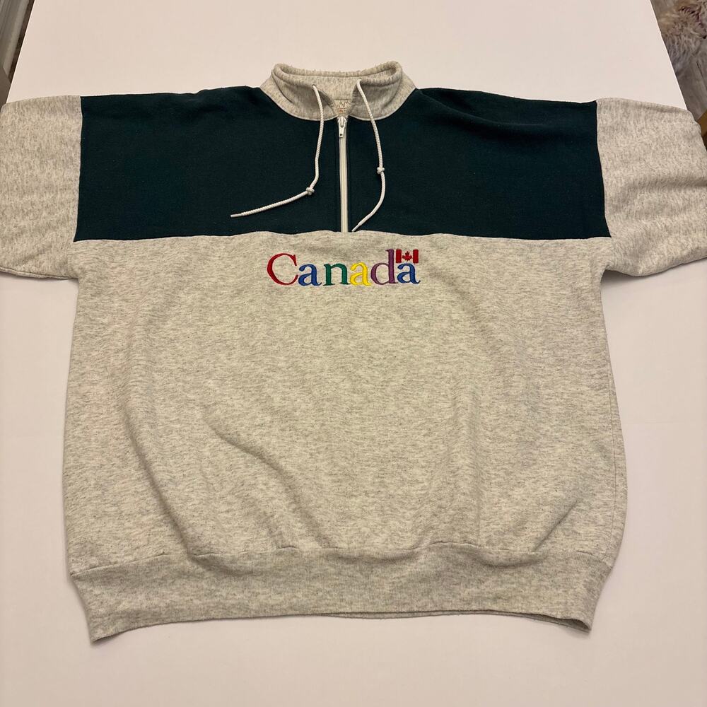 Vintage WAM Canada Sweatshirt Large 1/4 Zip Embroidered Made in Canada 90s